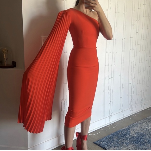Alex Perry 6 Tangerine Red Lorin One Shoulder Lady Dress - Picture 6 of 11